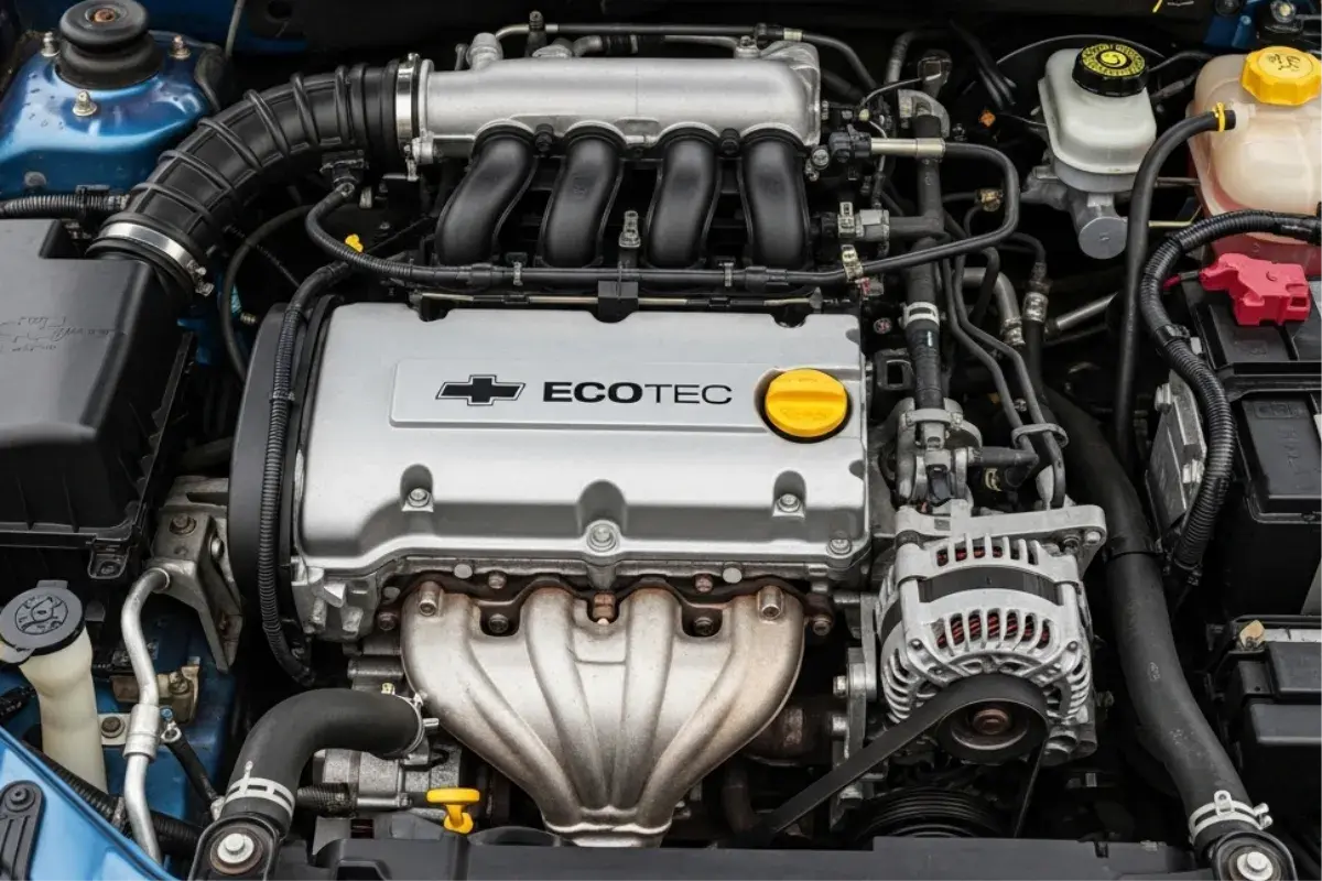 Motor Chevrolet Ecotec Motor Chevrolet Ecotec en el compartimento de un auto