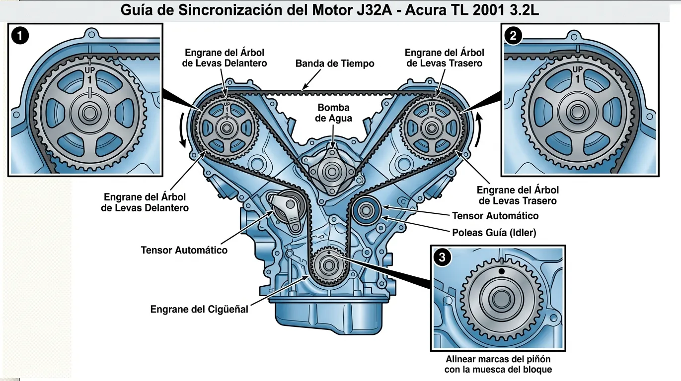 Guia de la distribucion del motor J32A Acura TL 2001 Guia de la distribucion del motor J32A Acura TL 2001