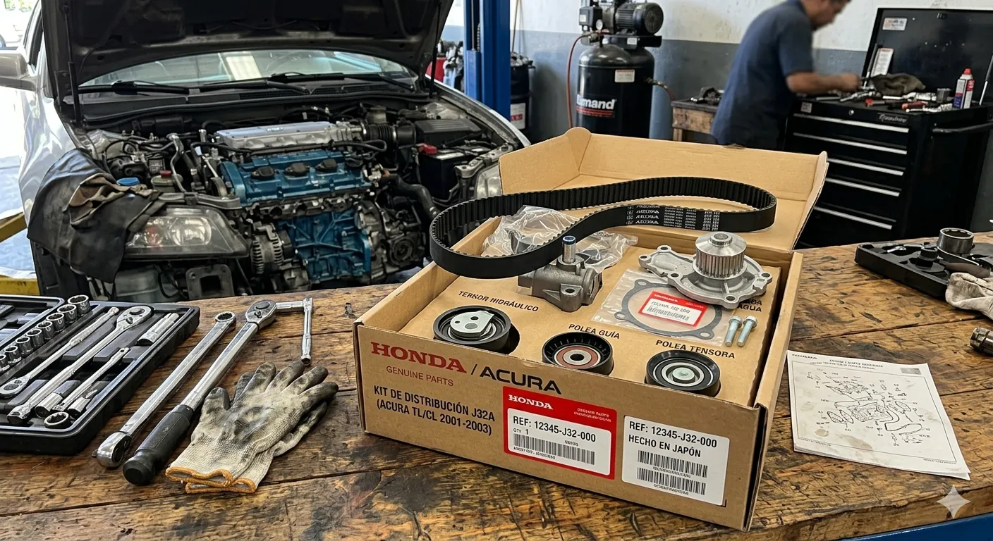 kit de la distribucion del motor j32 sobre un banco de trabajo kit de la distribucion del motor j32 sobre un banco de trabajo